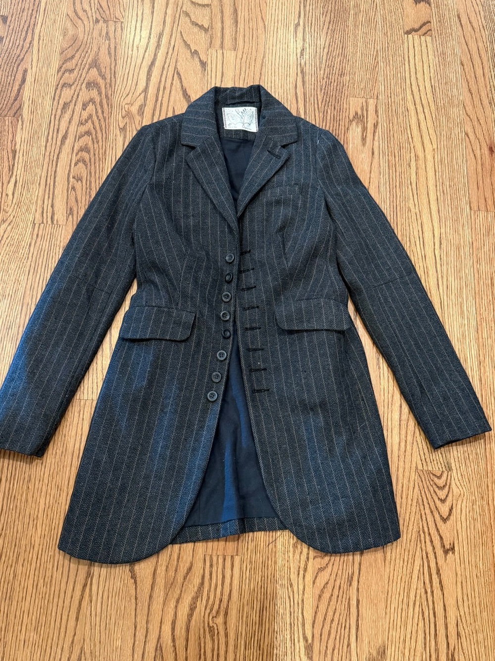 Free People Women's Charcoal Pinstripe Long Blazer